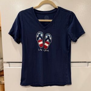 Life Is Good V-Neck Tee with Patriotic Flip-Flop S